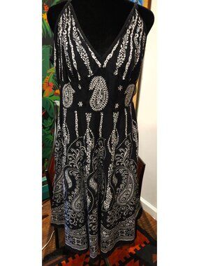 Magic Women's Black & White Paisley Sundress 2X Adjustable Straps 100% Cotton